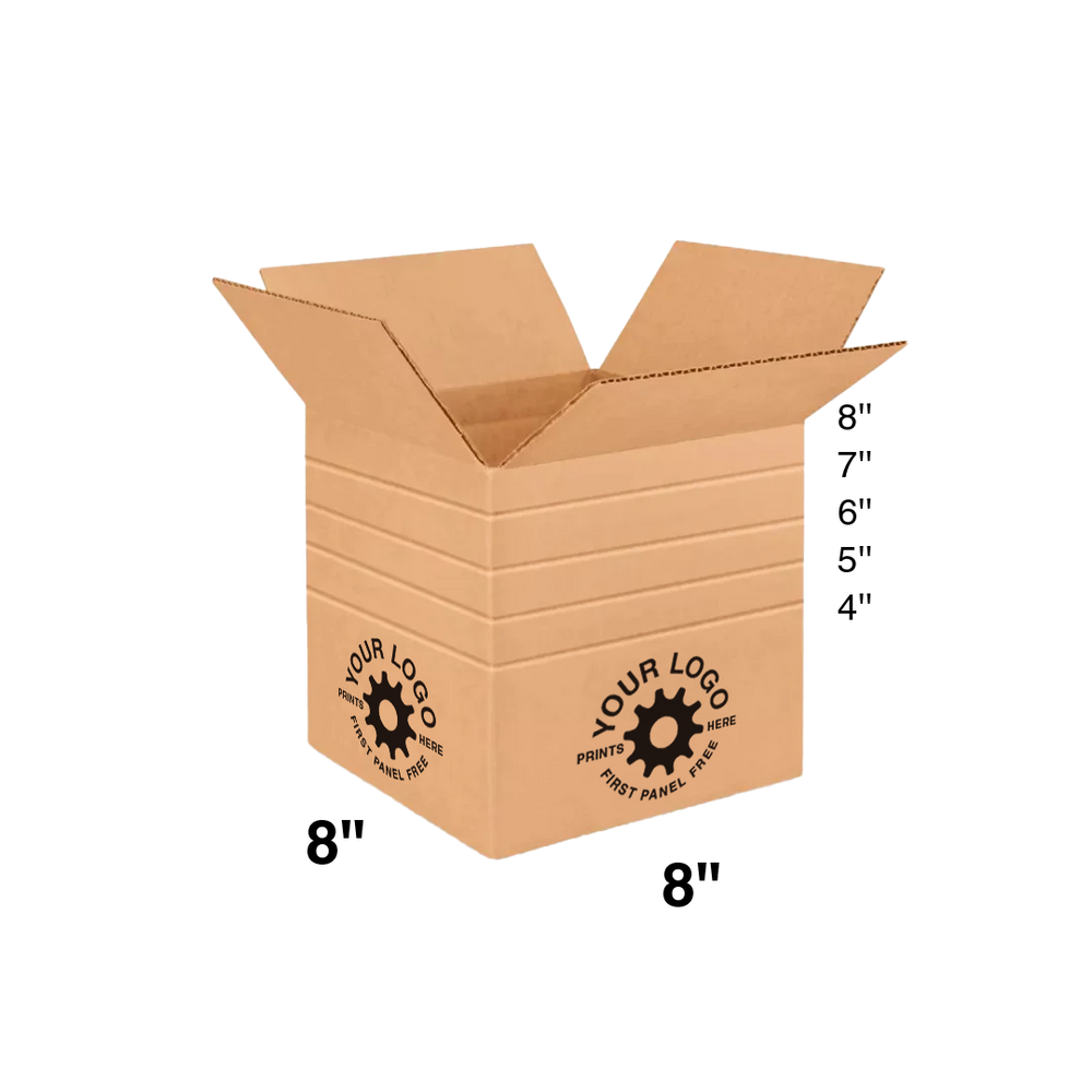 8 Box Fold Custom Shipping Box 8x8x8 Multi-Depth (100 Pack) - Special Order Size ...